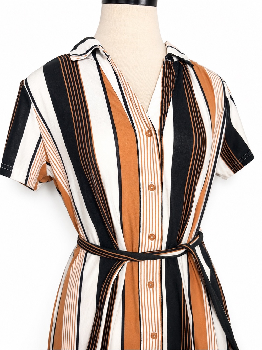 Justify Striped Button-Front Shirt Dress with Belt - Size Large - Picture 2 of 7